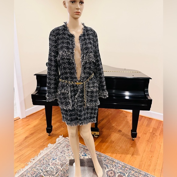 NWT RARE Luxury Classic Minimalist Zara Houndstooth Tweed Fringe Coat/Jacket - Picture 11 of 17